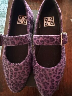 T.U.K. Purple Leopard Pointed Ballet Creeper. Flats woman size 11
